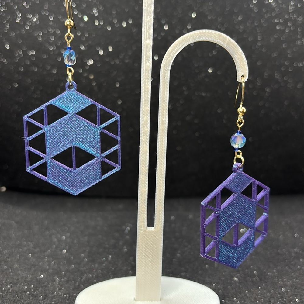 Geometric Blue‎ and Purple Color Shift Earrings - Picture 5 of 5